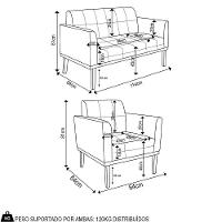 Sofá Namoradeira E 1 Poltrona Base Madeira Castanho Ana Suede Grafite - Ibiza