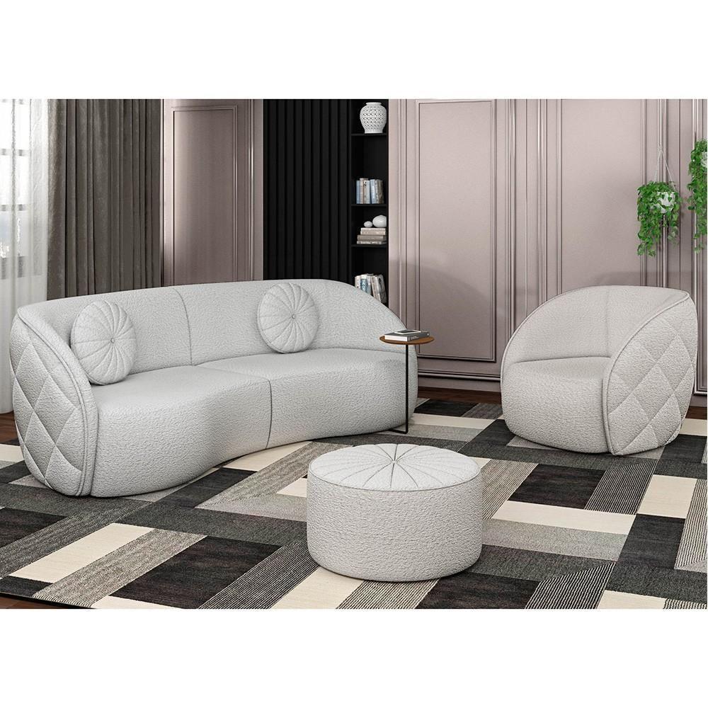 Sofá Decorativo 3 Lugares 288cm Com Almofadas E Poltrona Zion M22 Boucle Branco - Mpozenato - 5