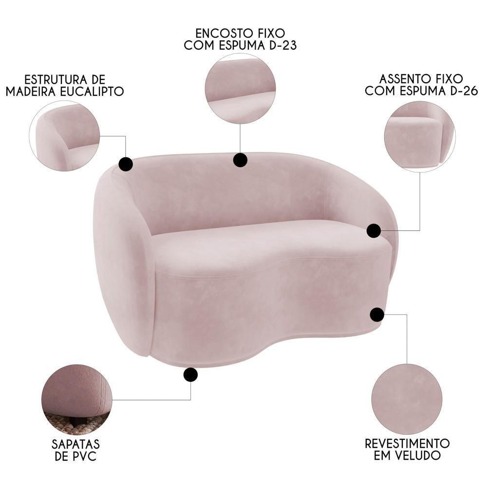 Sofá 2 Lugares Living 160cm E 1 Poltrona Giratória Garbin K04 Veludo Rosê - Mpozenato - 4