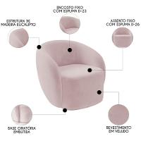 Sofá 2 Lugares Living 160cm E 1 Poltrona Giratória Garbin K04 Veludo Rosê - Mpozenato - 3