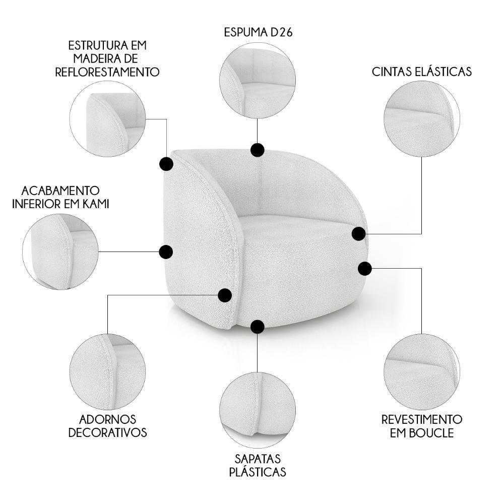 Sofá 3 Lugares Orgânico 288cm E Poltrona Zion M22 Boucle Branco - Mpozenato - 2