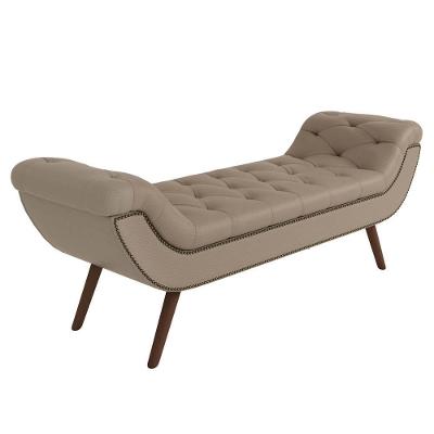 Puff Recamier Calçadeira 195cm Pés Palito Madeira Vêneto P02 Linho Bege - Mpozenato