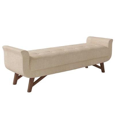 Puff Recamier Calçadeira 160cm Base Madeira Neville P02 Bouclé Bege - Mpozenato