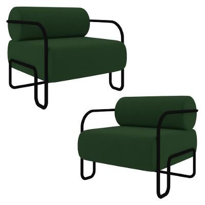 Poltrona Decorativa Industrial Kit 2 Kira K04 Veludo Verde Mpozenato