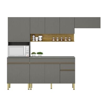 Conjunto De Armarios Modulados Line Com 9 Portas E 1 Gaveta Gris Freijó