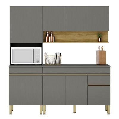 Conjunto De Armarios Modulados Line Com 8 Portas E 1 Gaveta Gris Freijó