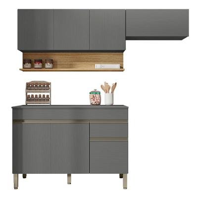 Conjunto De Armarios Modulados Line Com 7 Portas E 1 Gaveta Gris Freijó