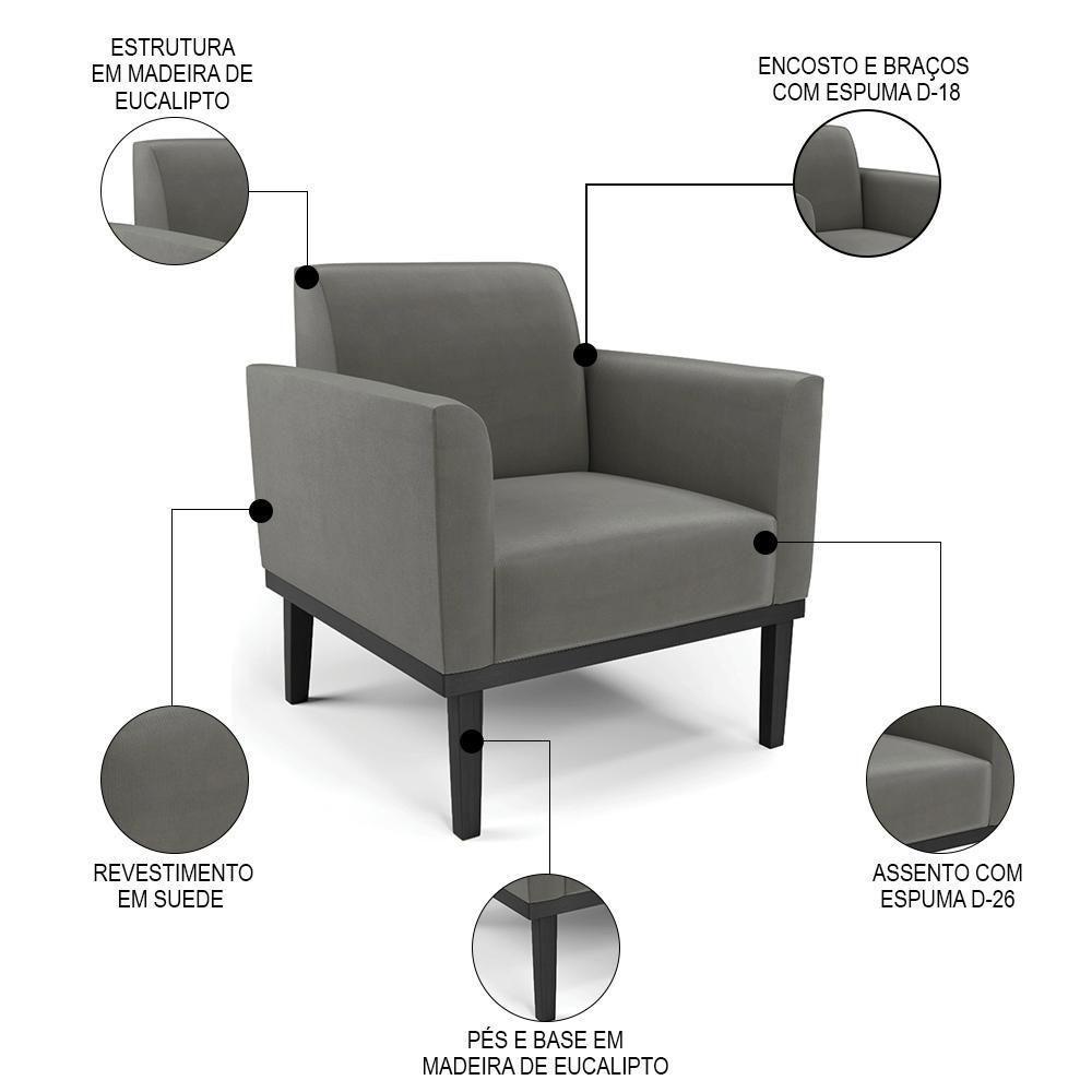 Sofá Namoradeira E 1 Poltrona Base Madeira Preto Maressa Suede Grafite - Ibiza - 3