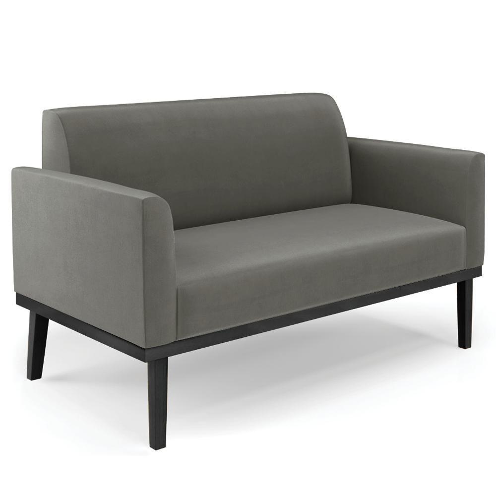 Sofá Namoradeira E 1 Poltrona Base Madeira Preto Maressa Suede Grafite - Ibiza - 7