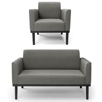 Sofá Namoradeira E 1 Poltrona Base Madeira Preto Maressa Suede Grafite - Ibiza - 1