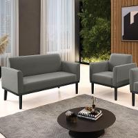 Sofá Namoradeira E 1 Poltrona Base Madeira Preto Maressa Suede Grafite - Ibiza - 2