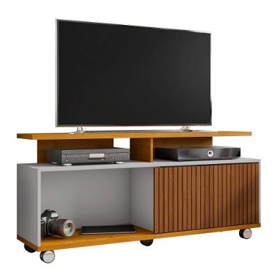 Rack Bancada Para Tv 52 Pol Sala Topazio Naturale Off White Ripado