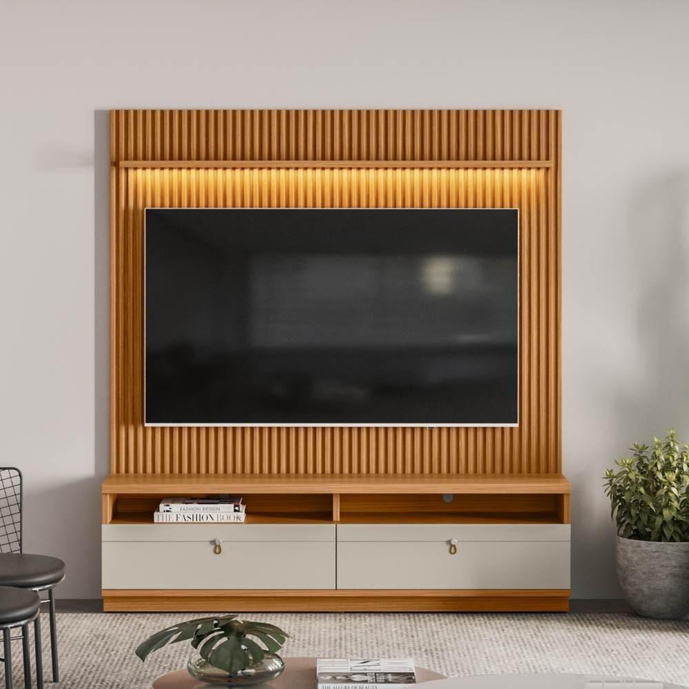 Rack Com Painel Ripado Para Tv 75 Pol. 180cm Golden L06 Nature-off White - Mpozenato - 2