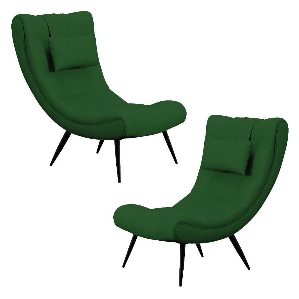 Kit 2 Poltronas Decorativas Sala De Estar Com Almofada E Pés Palito Lord Veludo Luxo Verde - Ibiza - 1