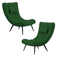 Kit 2 Poltronas Decorativas Sala De Estar Com Almofada E Pés Palito Lord Veludo Luxo Verde - Ibiza - 1