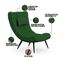 Kit 2 Poltronas Decorativas Sala De Estar Com Almofada E Pés Palito Lord Veludo Luxo Verde - Ibiza - 3