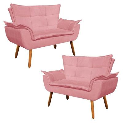 Kit 2 Poltronas Namoradeiras Opla 2 Lugares Suede Rosa Ibiza