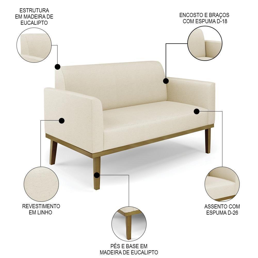 Sofá Namoradeira E 1 Poltrona Base Madeira Castanho Maressa Linho Bege - Ibiza - 4