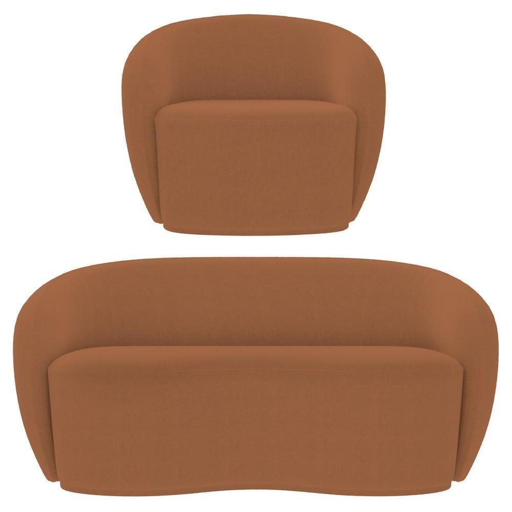 Sofá 2 Lugares Living 160cm E 1 Poltrona Giratória Garbin K04 Bouclê Terracota - Mpozenato - 1