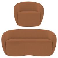 Sofá 2 Lugares Living 160cm E 1 Poltrona Giratória Garbin K04 Bouclê Terracota - Mpozenato - 1