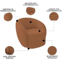 Sofá 2 Lugares Living 160cm E 1 Poltrona Giratória Garbin K04 Bouclê Terracota - Mpozenato - 3