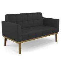 Sofá Namoradeira E 1 Poltrona Base Madeira Castanho Ana Sintético Preto - Ibiza - 9