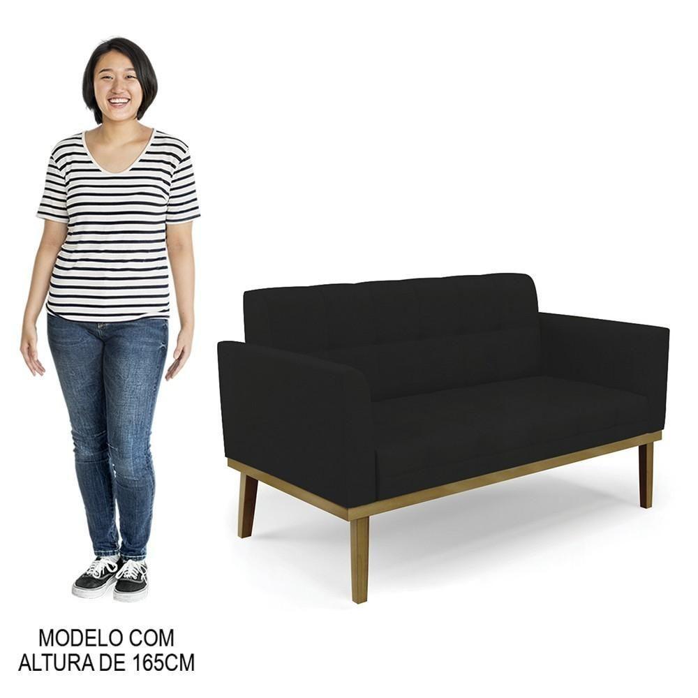 Sofá Namoradeira E 1 Poltrona Base Madeira Castanho Ana Linho Preto - Ibiza - 6