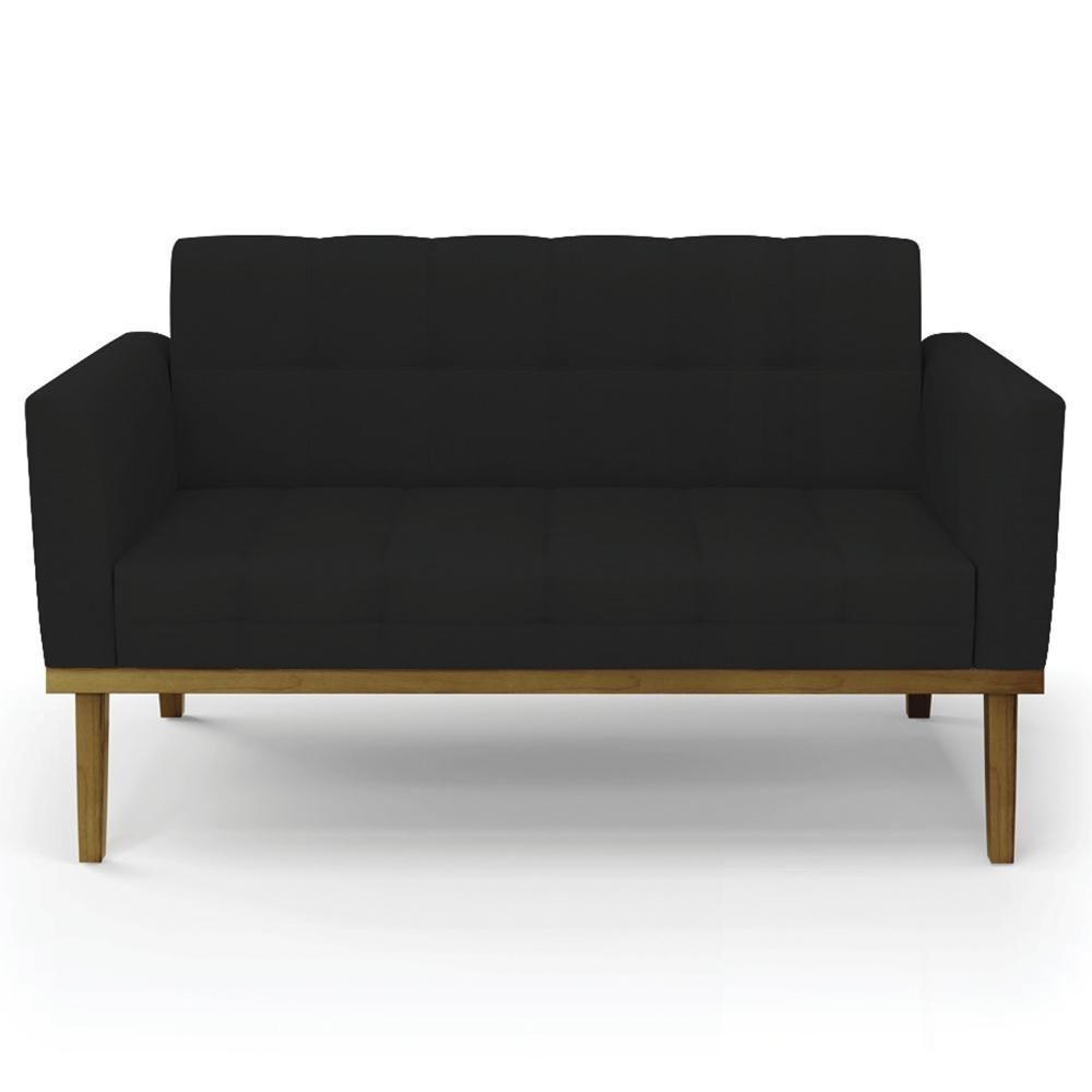 Sofá Namoradeira E 1 Poltrona Base Madeira Castanho Ana Linho Preto - Ibiza - 8