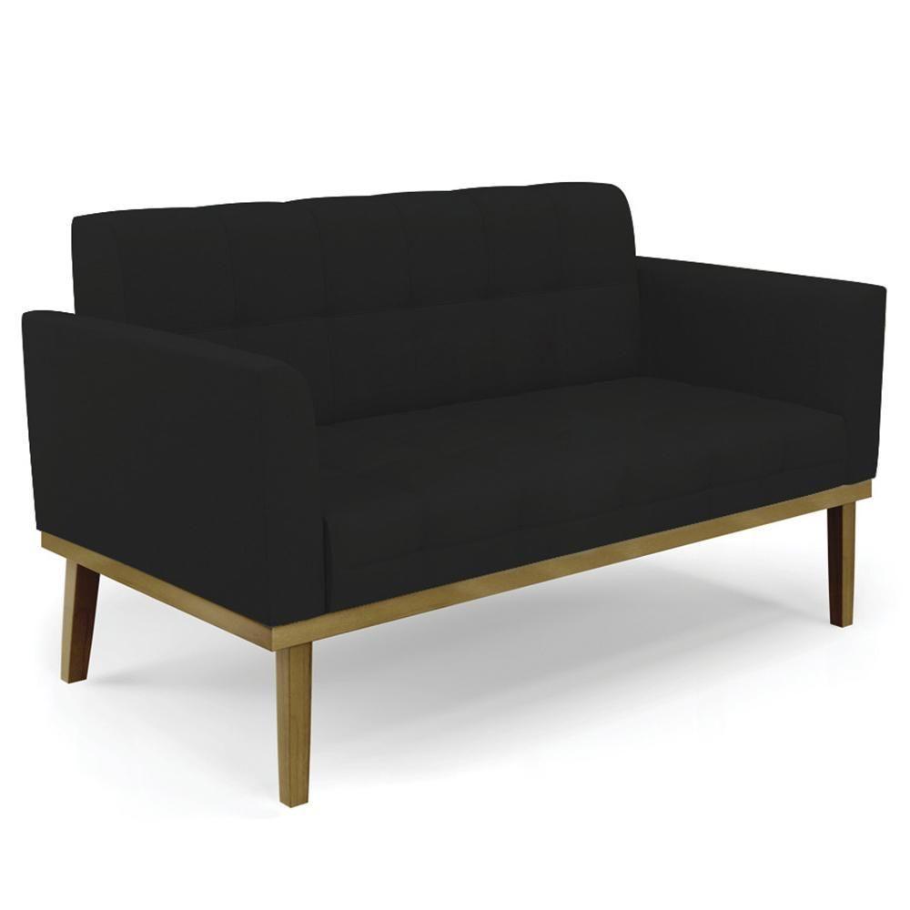 Sofá Namoradeira E 1 Poltrona Base Madeira Castanho Ana Linho Preto - Ibiza - 10