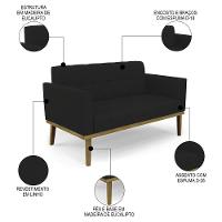 Sofá Namoradeira E 1 Poltrona Base Madeira Castanho Ana Linho Preto - Ibiza - 3