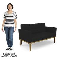 Sofá Namoradeira E 1 Poltrona Base Madeira Castanho Ana Linho Preto - Ibiza - 6