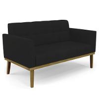 Sofá Namoradeira E 1 Poltrona Base Madeira Castanho Ana Linho Preto - Ibiza - 10