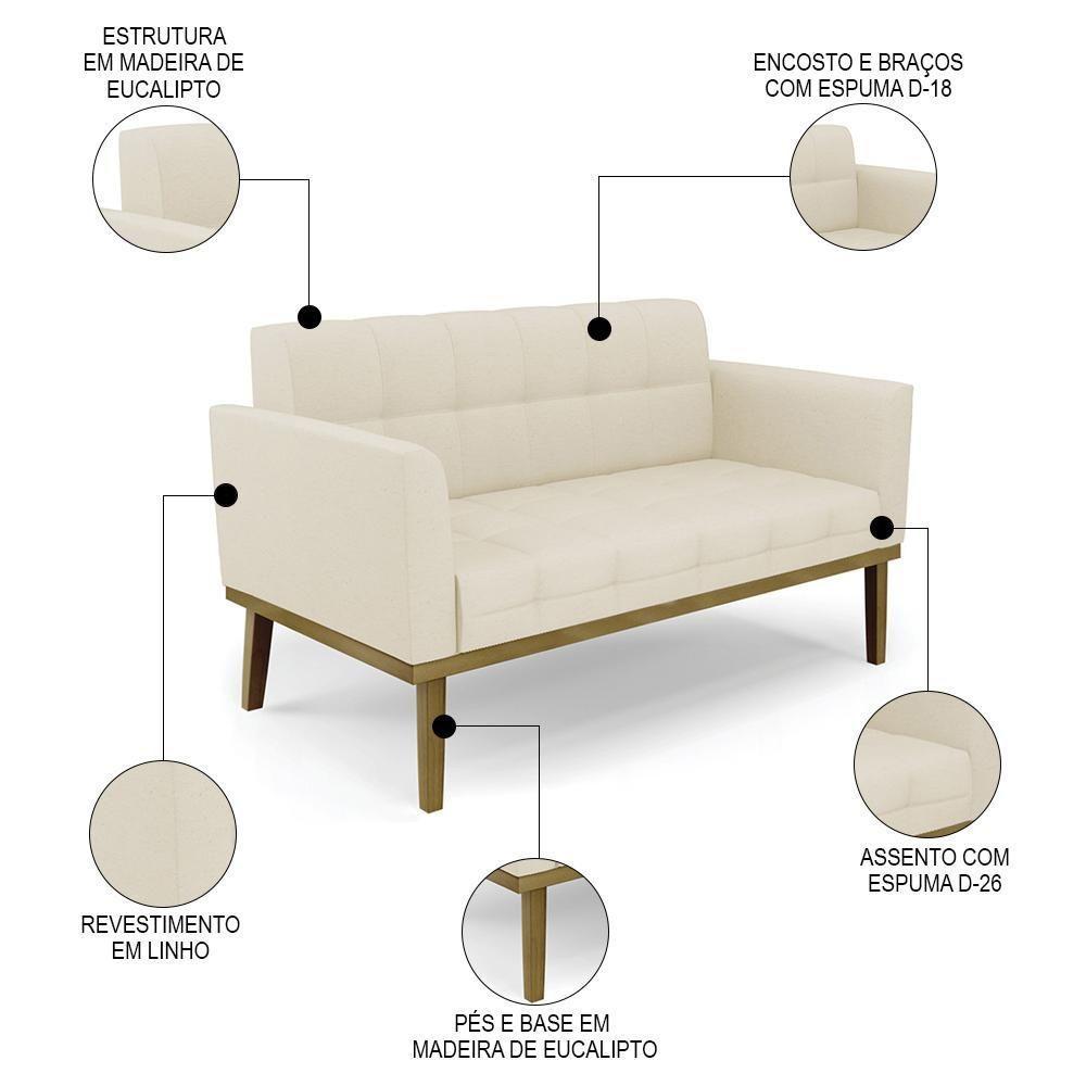 Sofá Namoradeira E 1 Poltrona Base Madeira Castanho Ana Linho Bege - Ibiza - 3
