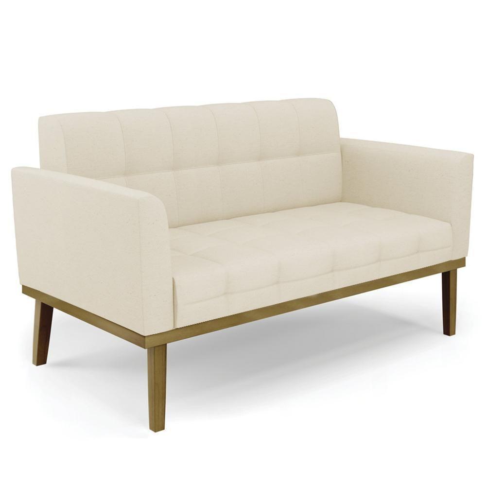 Sofá Namoradeira E 1 Poltrona Base Madeira Castanho Ana Linho Bege - Ibiza - 10