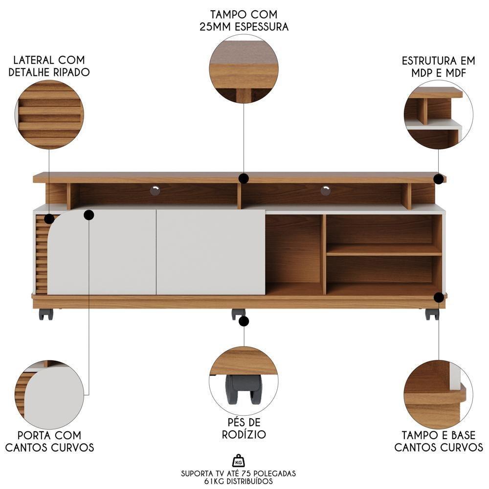 Rack Para Sala Bancada De Tv 75 Pol 180cm Madrid C05 Freijó-off White Matte - Mpozenato - 10