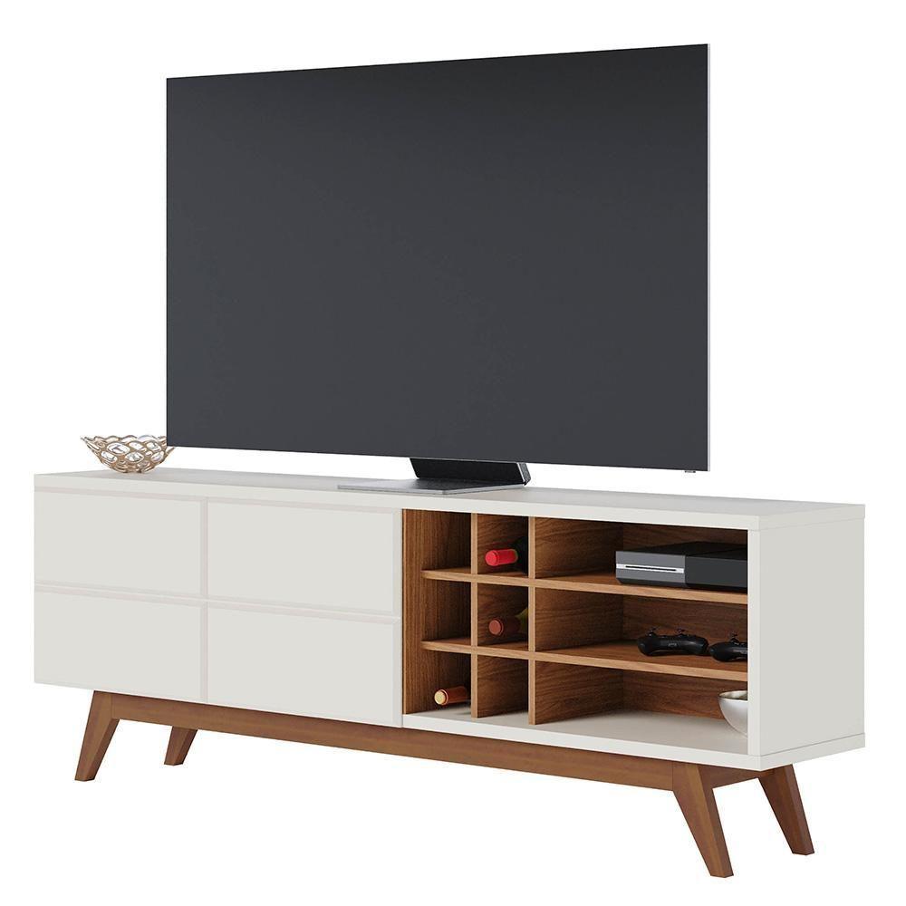 Rack Para Sala Bancada De Tv 70 Pol. 180cm Norena C05 Off White Matte-freijó - Mpozenato - 1