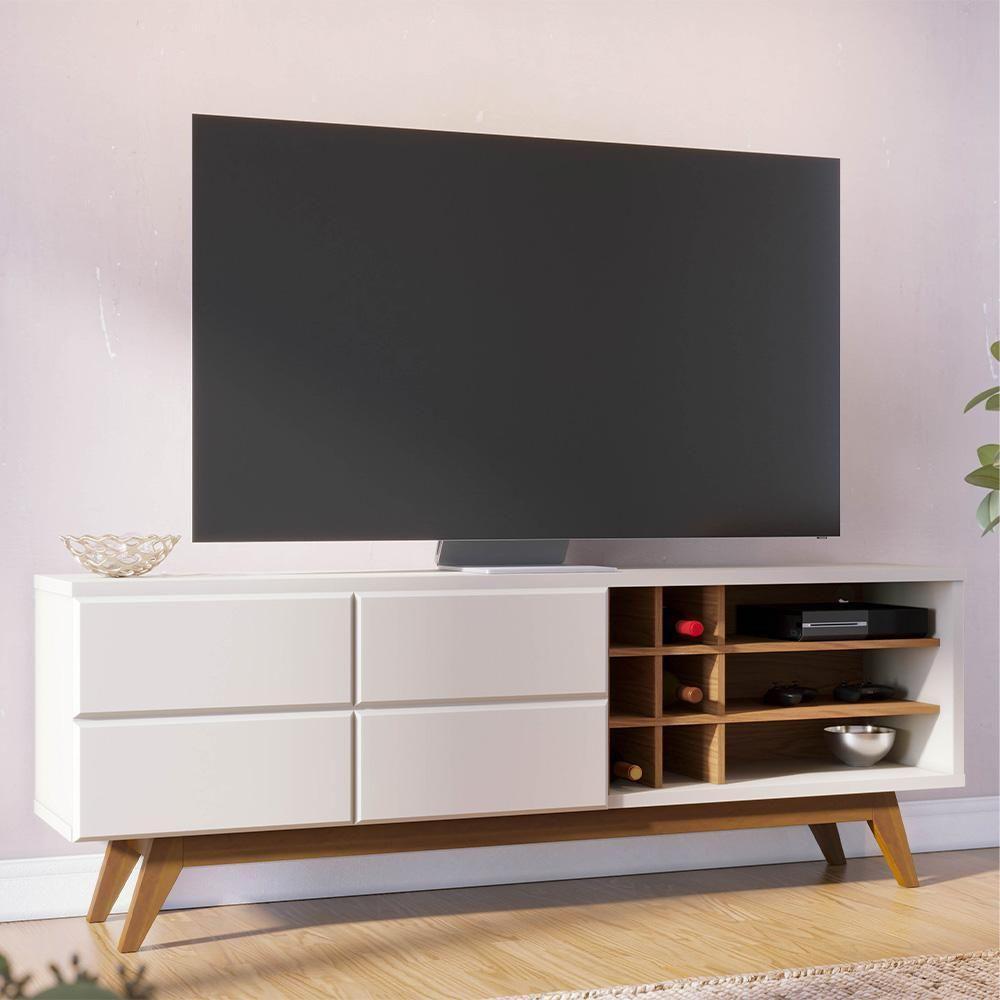Rack Para Sala Bancada De Tv 70 Pol. 180cm Norena C05 Off White Matte-freijó - Mpozenato - 2
