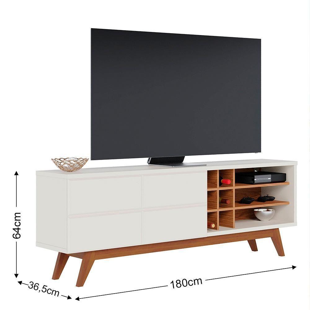 Rack Para Sala Bancada De Tv 70 Pol. 180cm Norena C05 Off White Matte-freijó - Mpozenato - 4