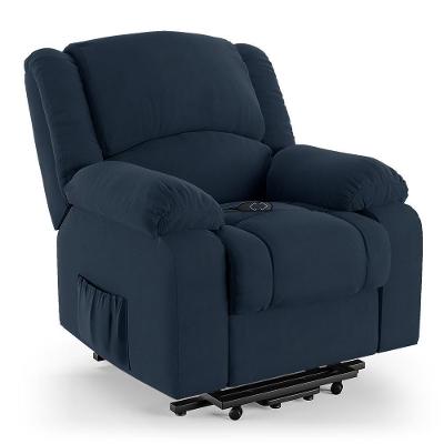 Poltrona Do Papai Reclinável Pietra Elevação Lift Elétrico Fh9 Veludo Azul - Mpozenato