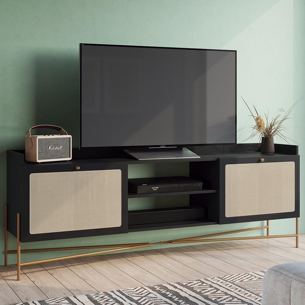 Rack Para Sala Bancada De Tv 65 Pol Pé Metal Arlo Nero-dourado - Mpozenato - 2