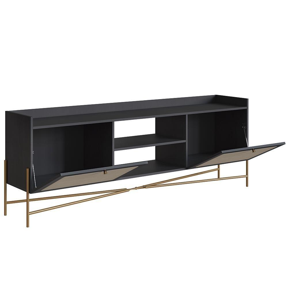 Rack Para Sala Bancada De Tv 65 Pol Pé Metal Arlo Nero-dourado - Mpozenato - 5
