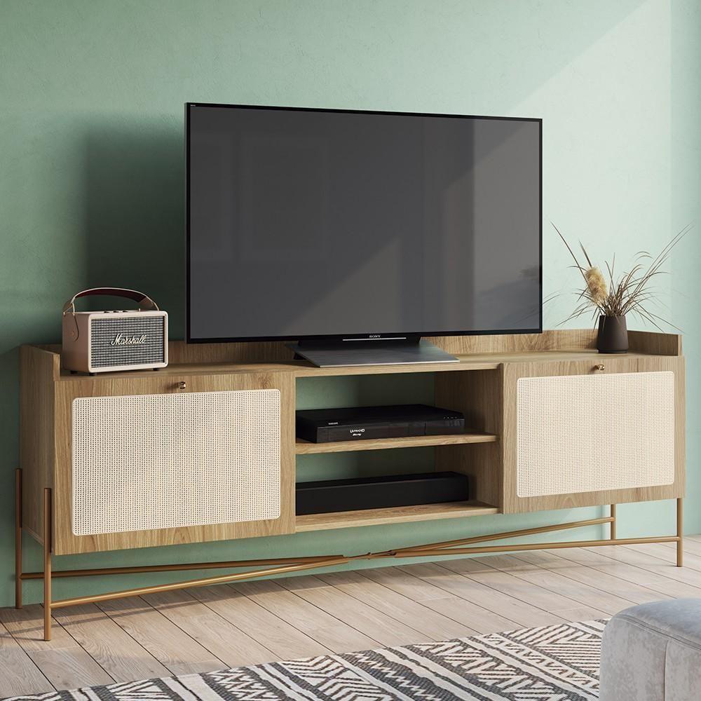 Rack Para Sala Bancada De Tv 65 Pol Pé Metal Arlo Hanover-dourado - Mpozenato - 2