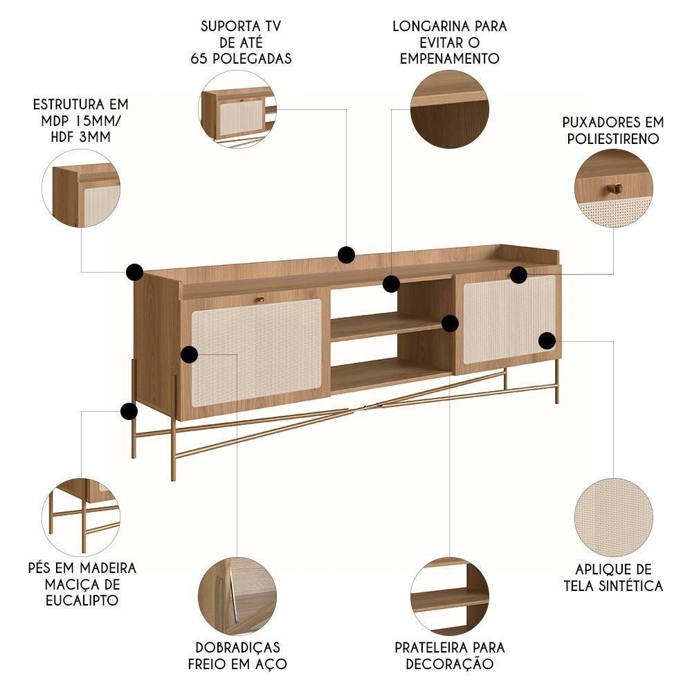 Rack Para Sala Bancada De Tv 65 Pol Pé Metal Arlo Hanover-dourado - Mpozenato - 3