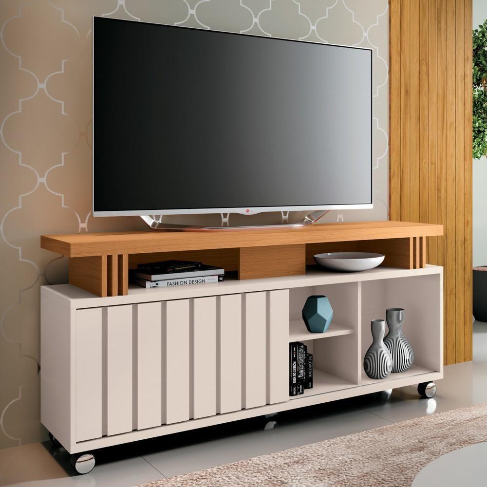 Rack Para Sala Bancada De Tv 50 Pol. 136cm Briz H01 Off White-cinamomo - Mpozenato - 2