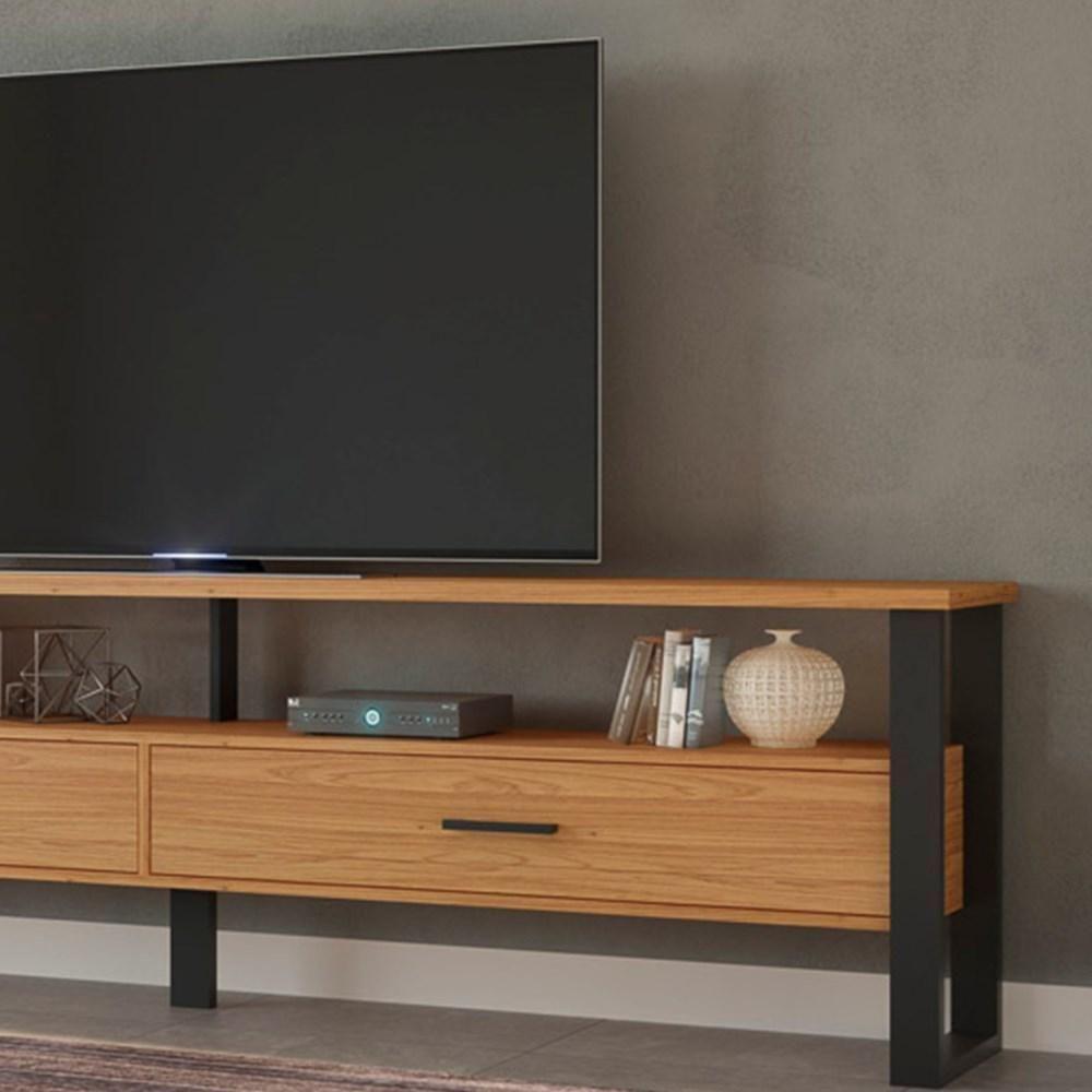 Rack Para Tv Até 65 Pol. Estilo Industrial 2 Gavetas F43 Freijó-preto Fosco - Pradel - 4