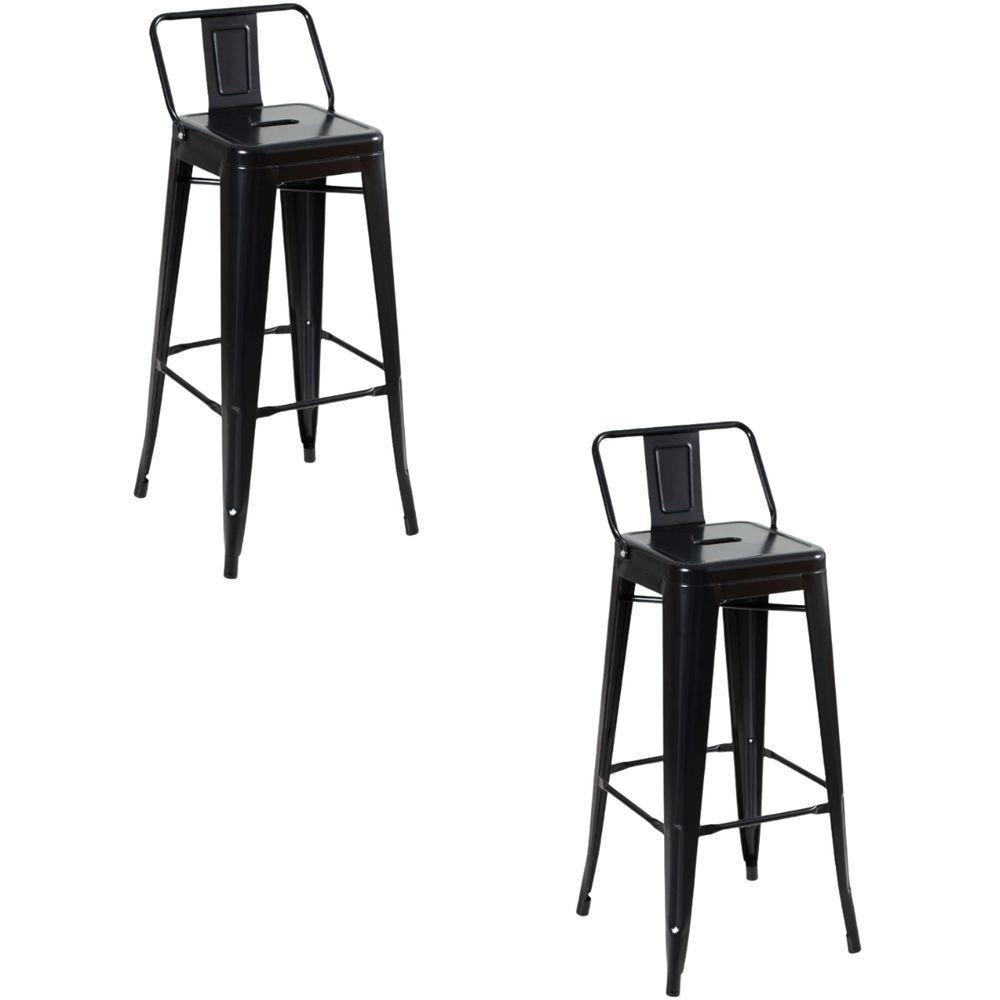 Kit 2 Cadeiras Banqueta Oficial Alta Iron Tolix Com Encosto Preto - 1