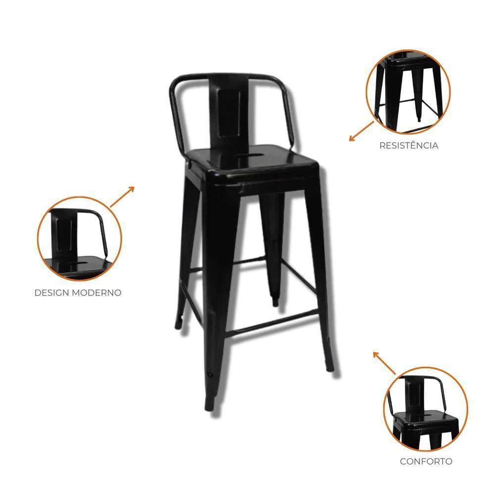 Kit 2 Cadeiras Banqueta Oficial Alta Iron Tolix Com Encosto Preto - 4