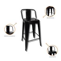 Kit 2 Cadeiras Banqueta Oficial Alta Iron Tolix Com Encosto Preto