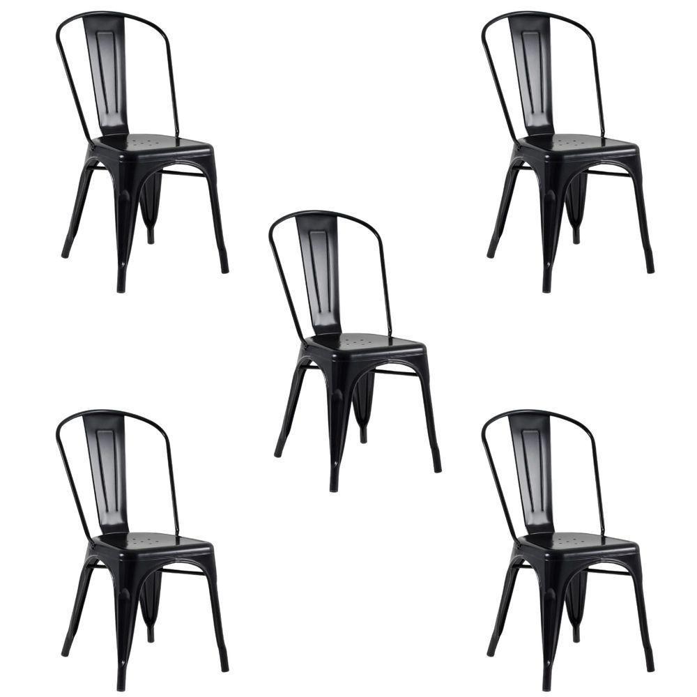 Kit 5 Cadeiras Banqueta Oficial Iron Tolix Preto - 1