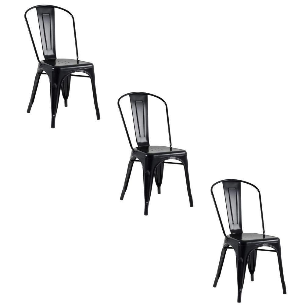 Kit 3 Cadeiras Banqueta Oficial Iron Tolix Preto - 1